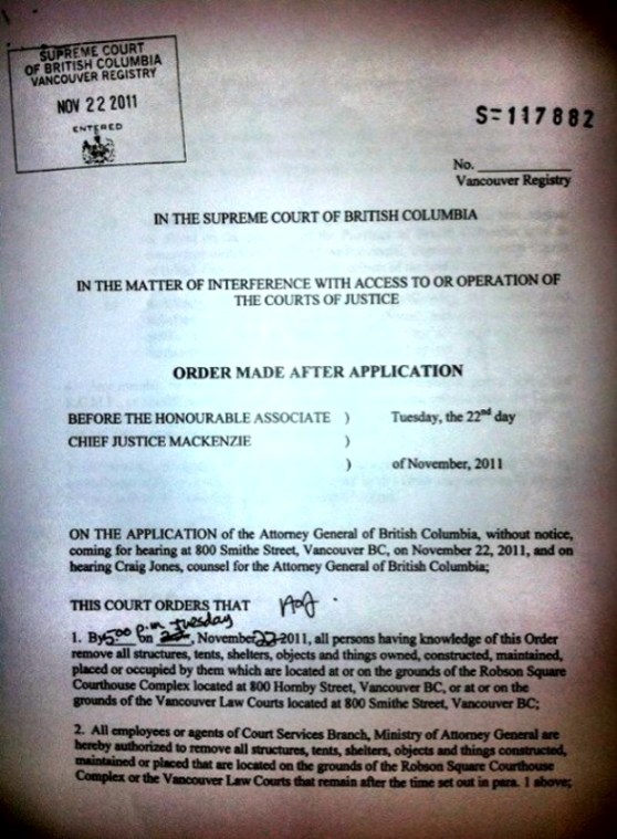 Occupy Vancouver Injunction Provincial