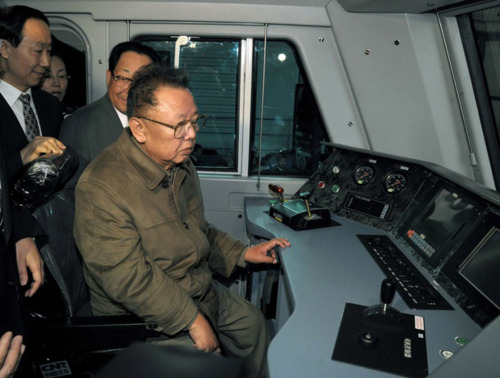 Kim Jong Il learns to pull a train