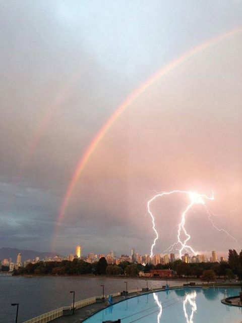 Double rainbow lighting WHAT DOES IT MEAN Vancouver shot by Ted Mogan